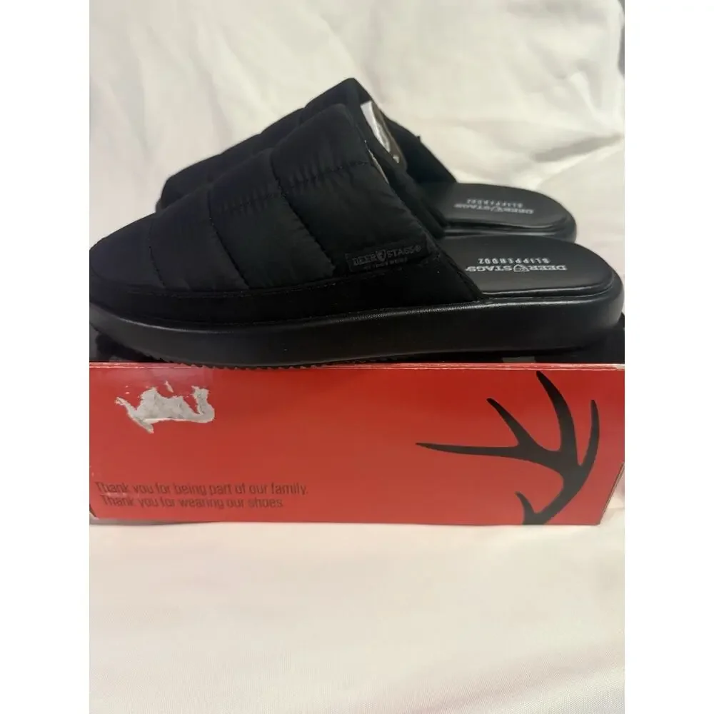Deer Stags Slipperooz Oslo Black Cushioned Slide Slip-On Slippers Mens 8 M